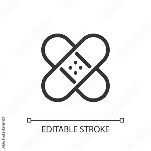 Healing patch pixel perfect linear ui icon. Fix imperfections. Photo editor instrument. GUI, UX design. Outline isolated user interface element for app and web. Editable stroke. Arial font used