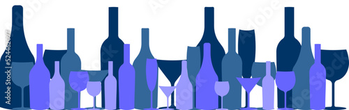 Wine bottle with wine glass icon or silhouette. Alcohol symbol. Vector illustration.	
