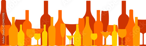 Wine bottle with wine glass icon or silhouette. Alcohol symbol. Vector illustration.	
