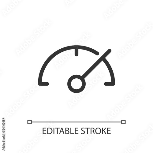 Speedometer pixel perfect linear ui icon. Editing tool. Speed settings. Automotive instrument. GUI, UX design. Outline isolated user interface element for app and web. Editable stroke. Arial font used