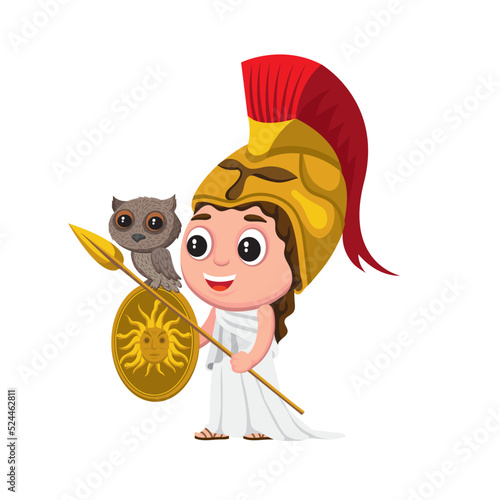 Cute cartoon style vector illustration of Greek goddess Athena