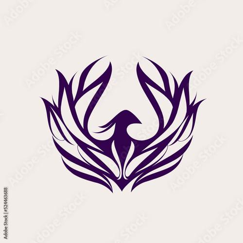 Phoenix bird logo. Flying wings  freedom concept. Beautiful symbolic animal silhouette isolated on light background. Flight icon. Elegant  decorative style graphic illustration emblem.