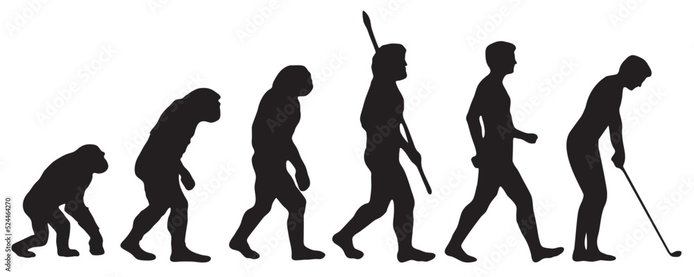 Evolution of the human to the golf. Silhouettes with the different steps of evolution Darwin. vector illustration Evolution of the human to the golf. Silhouettes with the different steps of evolution Darwin. vector illustration