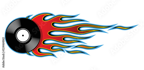 Vintage retro music vinyl record graphic with tribal fire flame vector graphic