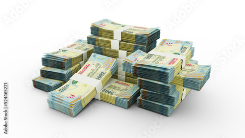 Stack of Malagasy ariary notes. 3D rendering of bundles of banknotes