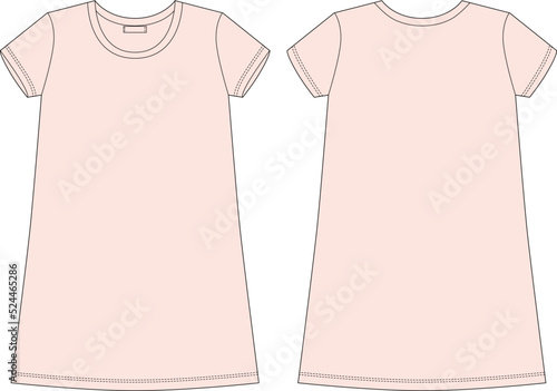 Cotton chemise technical sketch. Light pink color. Nightdress for woman