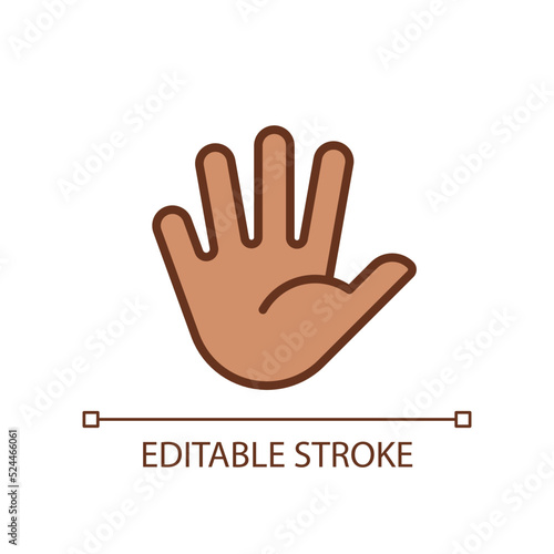 Hand with splayed fingers pixel perfect RGB color icon. Non verbal communication. Body language. Isolated vector illustration. Simple filled line drawing. Editable stroke. Arial font used
