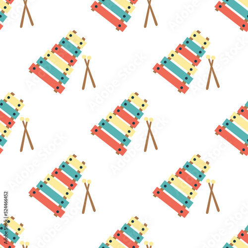 Seamless pattern with xylophone. Flat vector illustration