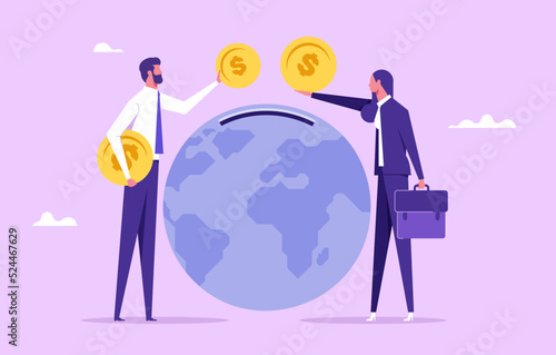 Global business investment in environment and concept in clean industry. People pay environmental fee. Flat vector eco illustration. World environmental day, nature protection, nature saving concept
