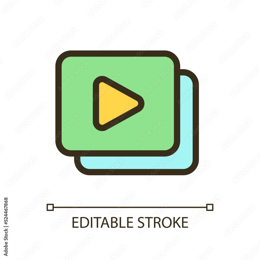 Set of video files pixel perfect RGB color ui icon. Digital video gallery. Simple filled line element. GUI, UX design for mobile app. Vector isolated pictogram. Editable stroke. Arial font used Set of video files pixel perfect RGB color ui icon. Digital video gallery. Simple filled line element. GUI, UX design for mobile app. Vector isolated pictogram. Editable stroke. Arial font used