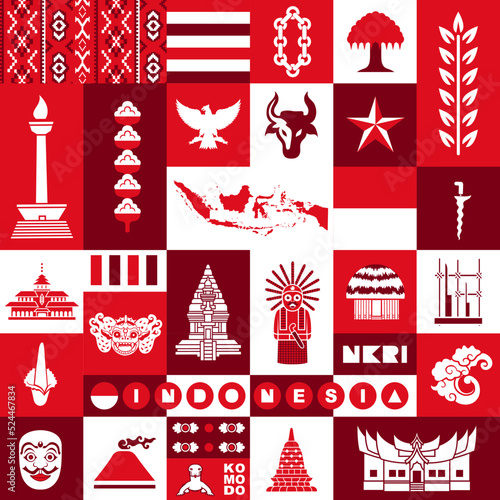 indonesia flat illustration seamless pattern design background