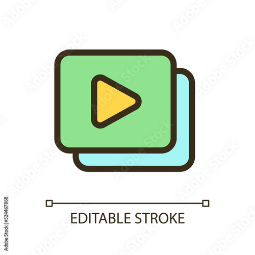 Set of video files pixel perfect RGB color ui icon. Digital video gallery. Simple filled line element. GUI, UX design for mobile app. Vector isolated pictogram. Editable stroke. Arial font used