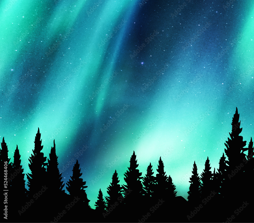 Naklejka premium night sky forest landscape
