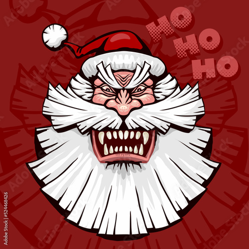 Bad Santa head. Hand drawn vector illustration