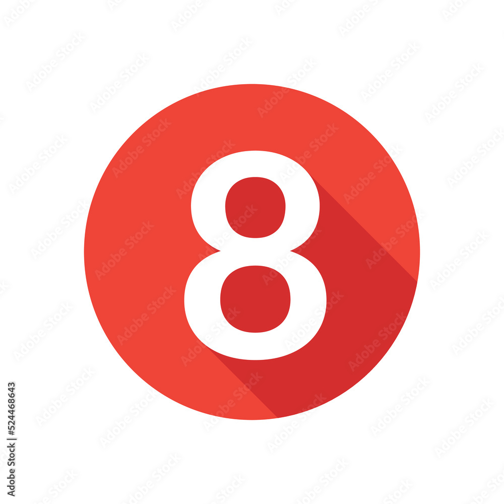 Number eight flat icon, round button in long shadow style. Number eight flat icon, round button in long shadow style.