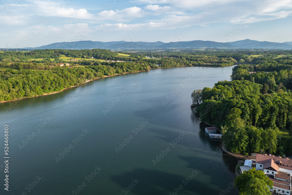 View of Terlicko dam lake on River Stonavka in Terlicko, Czech Republic