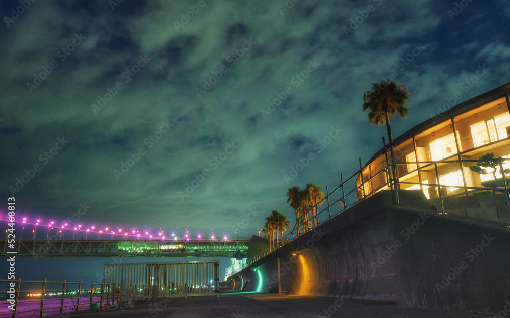 Naklejka premium 兵庫県立舞子公園と明石海峡大橋が見える夜景