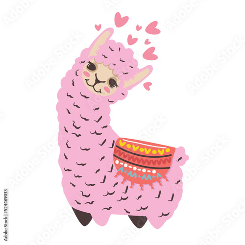 Pink lama alpaca cartoon vector