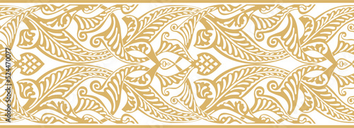 Vector golden seamless oriental national ornament. Endless ethnic floral border, arab peoples frame. Persian painting.