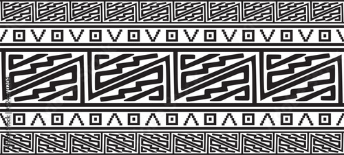 Vector monochrome seamless Native American border. Endless pattern of indigenous peoples of America, Aztecs, Mayans, Incas. Native American ornament