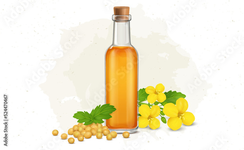 Mustard Oil with mustard seed and flower vector illustration 