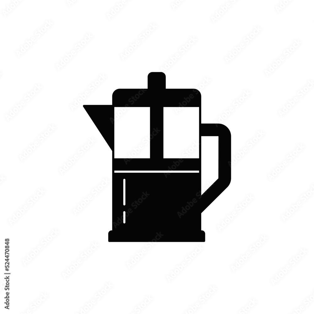 Coffee pot, french press icon in black flat glyph, filled style isolated on white background Coffee pot, french press icon in black flat glyph, filled style isolated on white background