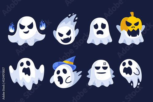 Collection of Halloween Ghost Flat Design