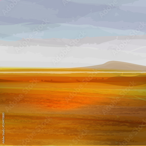 Desert landcape, dry land.Picturesque abstract landscape. Minimal and vibrant vector background suitable for booklets, web, brochures, flyers.