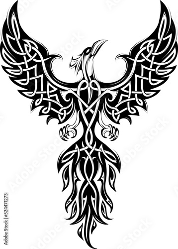 Elegant phoenix tattoo illustration