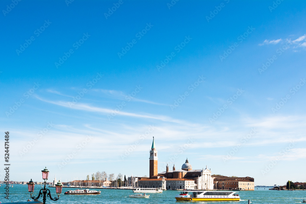 View of the Grand Canal and San Giorgio Maggiore Church at Venice, Veneto, Italy.