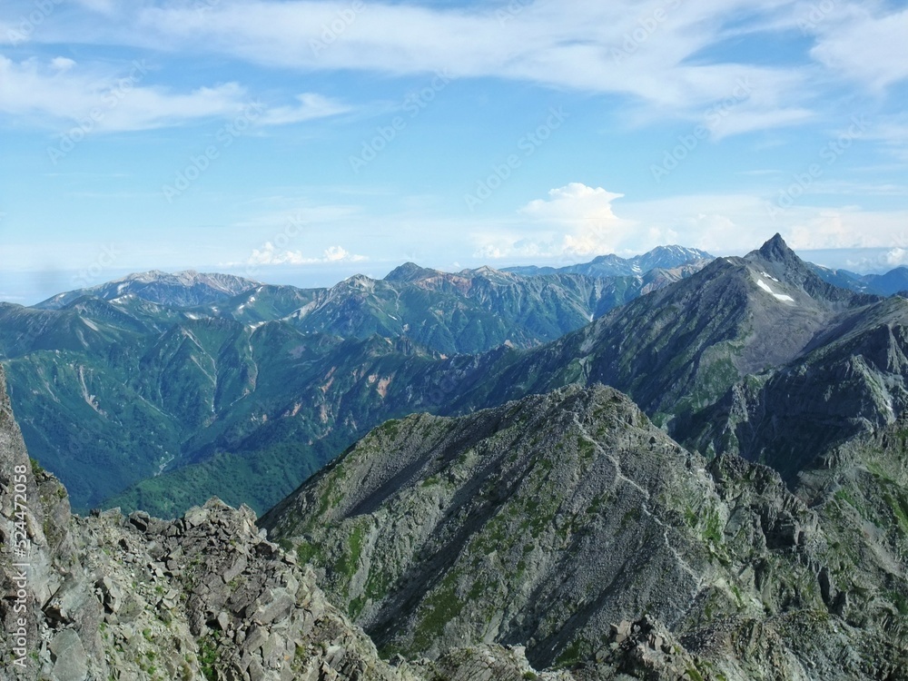 奥穂高岳の登山道から見た風景