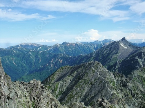 奥穂高岳の登山道から見た風景