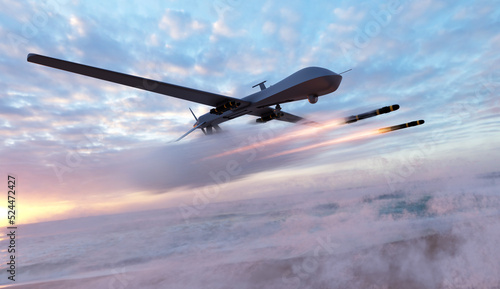 Fotografi Military combat drone UAV launching missiles