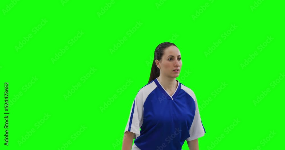Video of caucasian female football player head kicking football and copy space on green screen Video of caucasian female football player head kicking football and copy space on green screen
