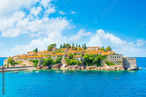 Beautiful summer landscape of the Adriatic coast in The Budva Riviera with a view of the Sveti Stefan