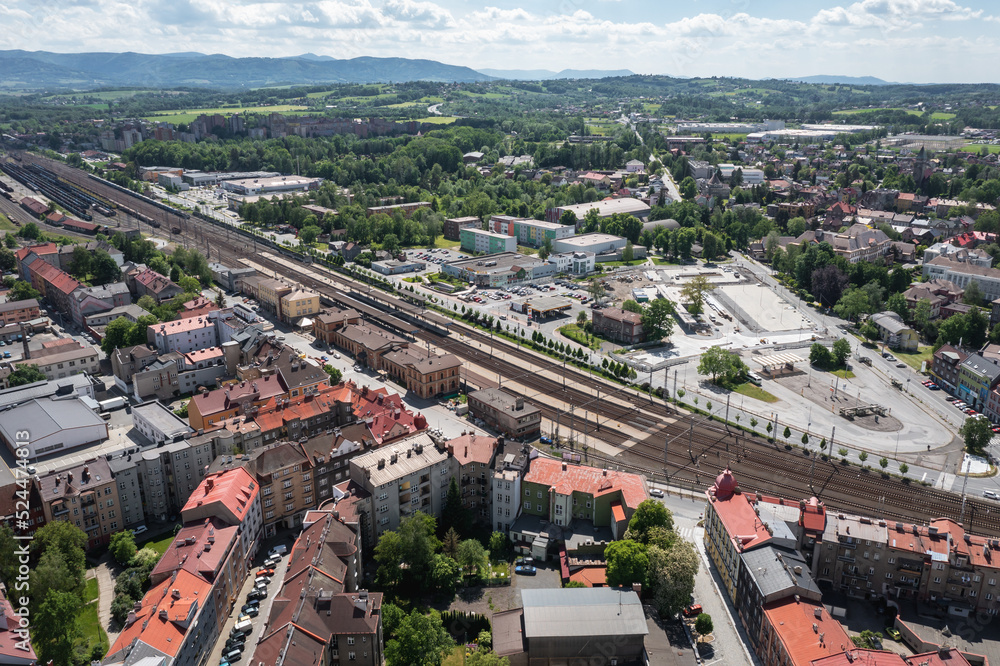 Railroad tracks and station and bus depot in Cesky Tesin, Czech Republic