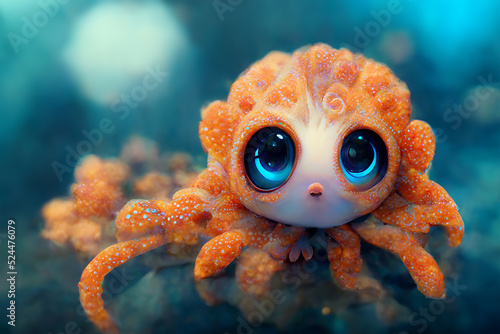 Image of a small octopus under the sea. Generative AI. photo