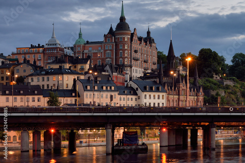 Canvas Print Historic buildings and palace on Södermalm island in Stockholm at evening time