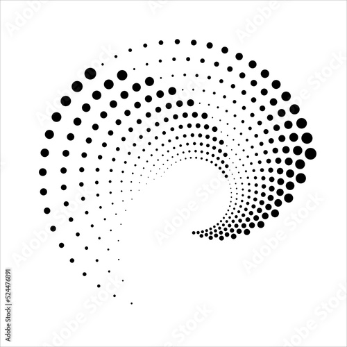 Dotted circular logo. circular concentric dots isolated on the white background. Halftone fabric design. Halftone circle dots texture. Vector design element for various purposes.
