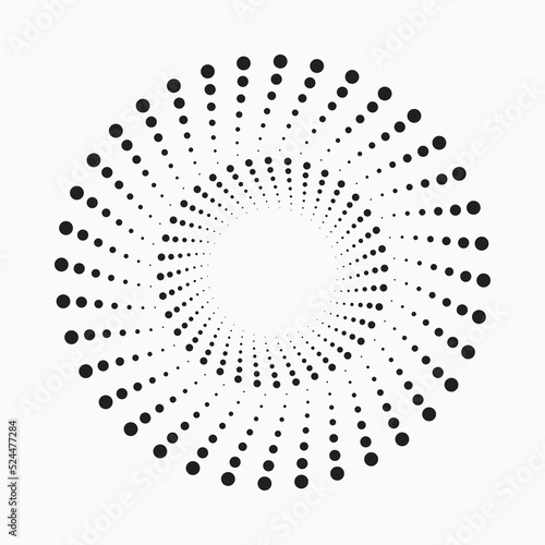 Halftone circular frame logo. Circle dots isolated on the white background. Fabric design element. Halftone circle dots texture. Vector design element for various purposes.