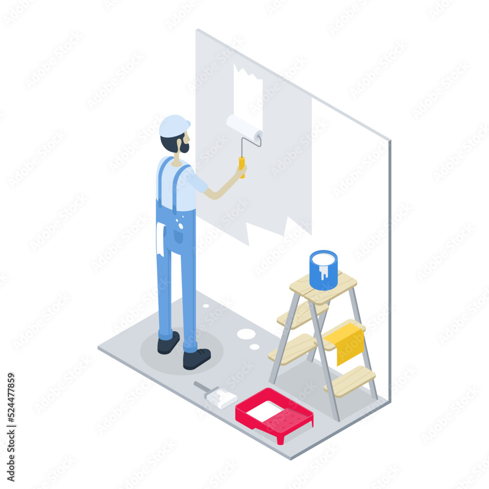 Isometric Home Renovation Illustration Isometric Home Renovation Illustration