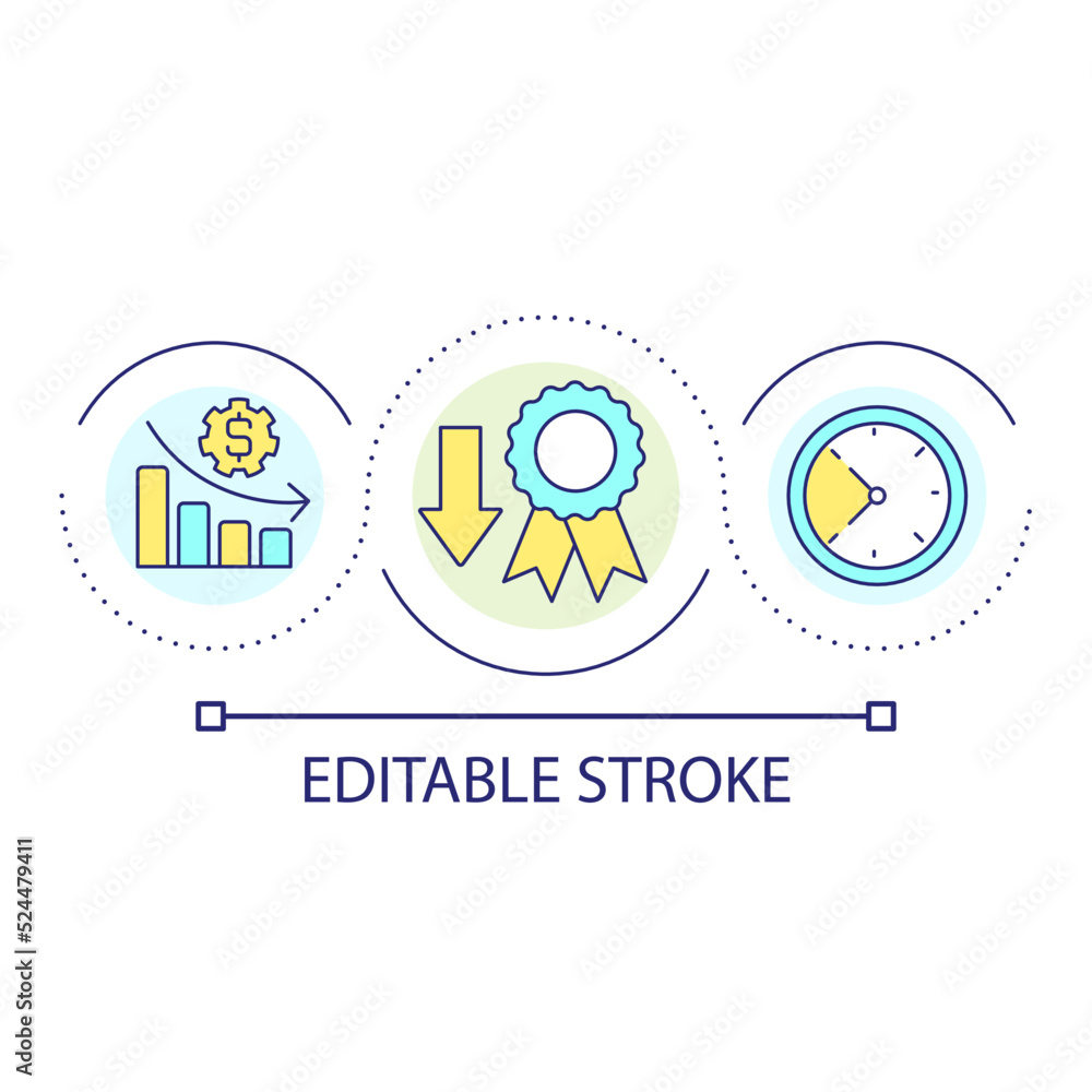 Value falling time loop concept icon. Downtrend at stock market. Financial operations abstract idea thin line illustration. Isolated outline drawing. Editable stroke. Arial font used Value falling time loop concept icon. Downtrend at stock market. Financial operations abstract idea thin line illustration. Isolated outline drawing. Editable stroke. Arial font used