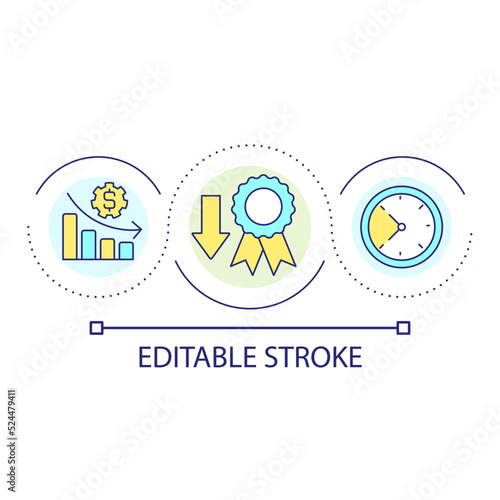 Value falling time loop concept icon. Downtrend at stock market. Financial operations abstract idea thin line illustration. Isolated outline drawing. Editable stroke. Arial font used
