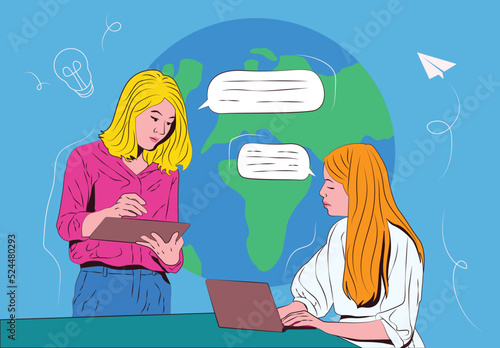 Women support each other. Women's team. Friendship and communication. Flat Vector Illustration