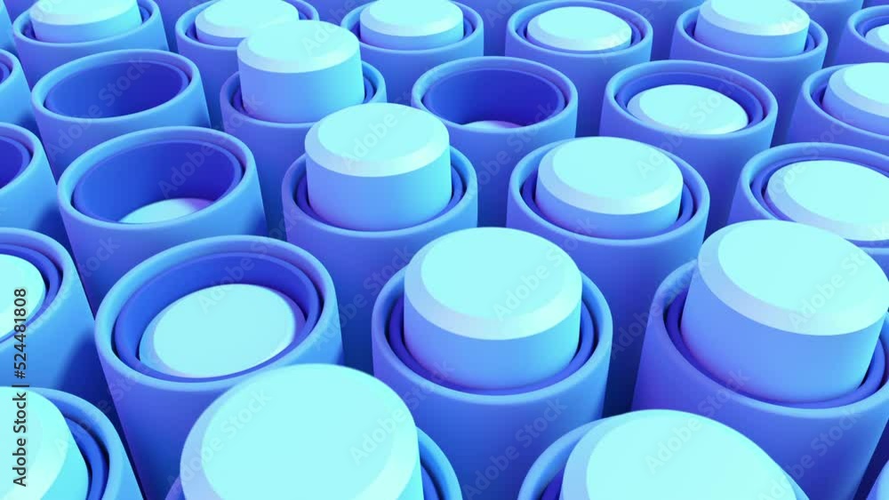 Abstract Blue Background with cylinder columns, Beautiful Looped footage in 4K. 