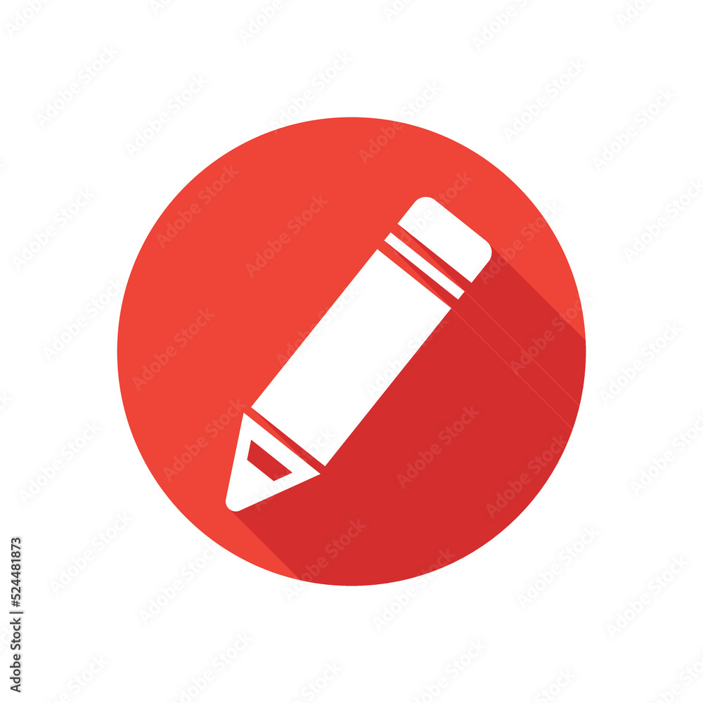 Button circle with pencil icon in red color. Vector illustration. Button circle with pencil icon in red color. Vector illustration.