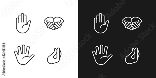 Conveying information by gestures pixel perfect white linear icon for dark themes set for dark  light mode. Thin line symbols for night  day theme. Isolated illustrations. Editable stroke