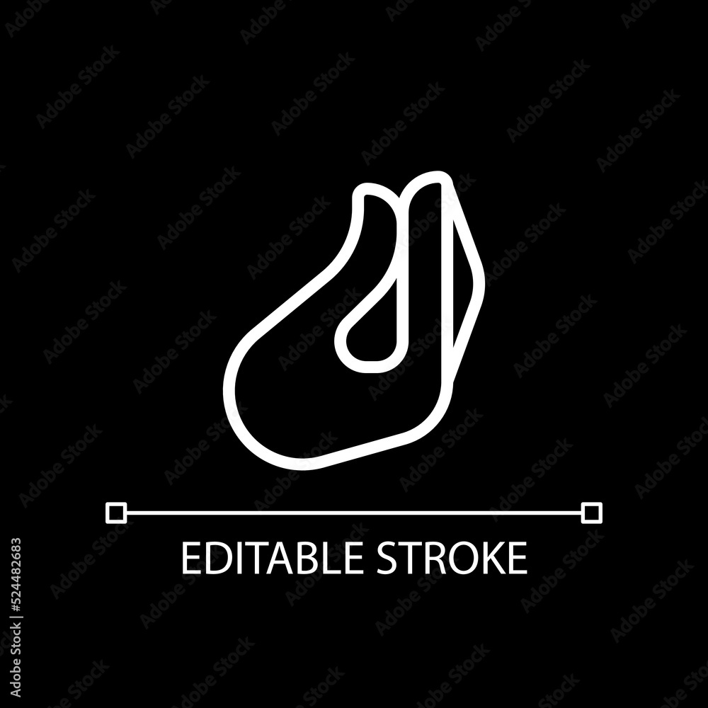 Italian hand gesture pixel perfect white linear icon for dark theme. Fingers bunch. Non verbal expression. Thin line illustration. Isolated symbol for night mode. Editable stroke. Arial font used Italian hand gesture pixel perfect white linear icon for dark theme. Fingers bunch. Non verbal expression. Thin line illustration. Isolated symbol for night mode. Editable stroke. Arial font used