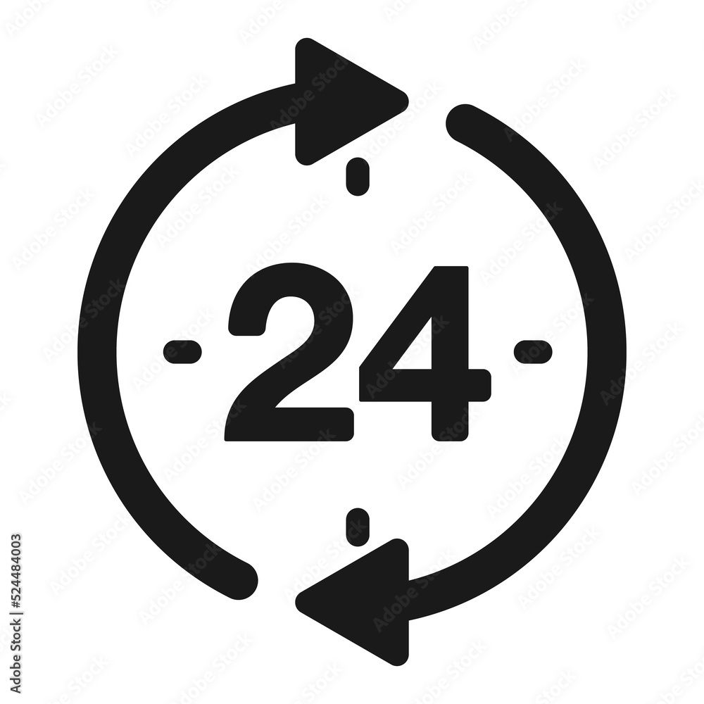 Time or Clock icon. 24 hours or Twenty four hour illustration Time or Clock icon. 24 hours or Twenty four hour illustration