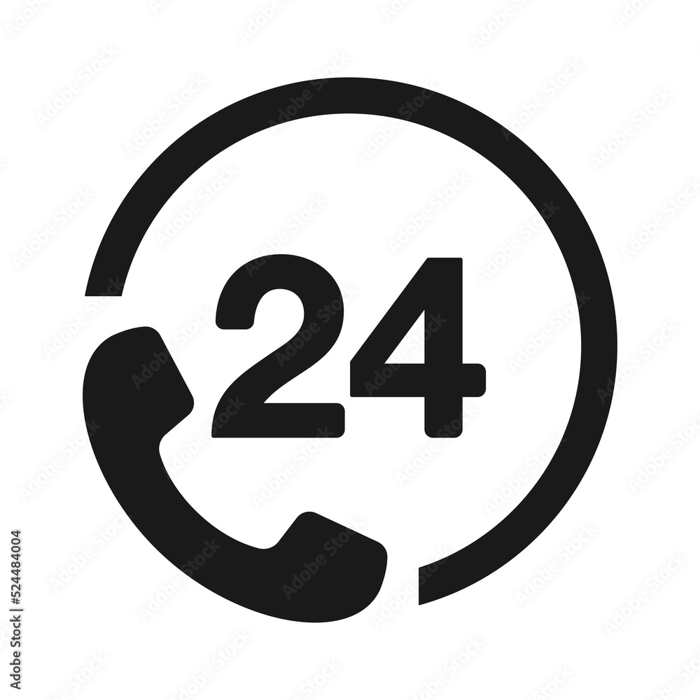 24 Hours Support icon. 24 hours Call or Twenty four hour illustration 24 Hours Support icon. 24 hours Call or Twenty four hour illustration